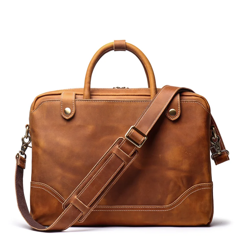 

New Men's Briefcase First Layer Leather One-Shoulder Crossbody Bag Casual Retro14Women's Leather Laptop Bag