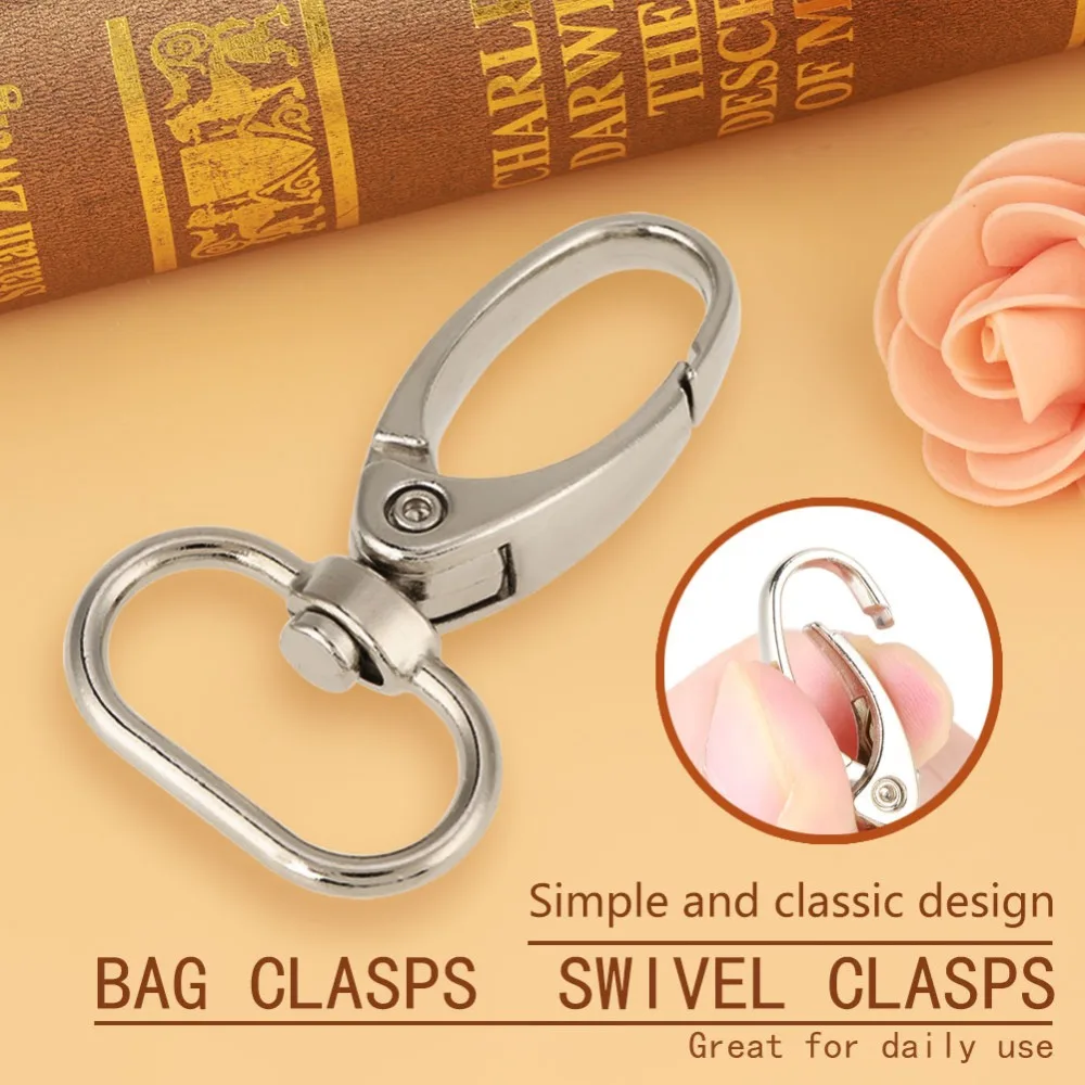 20pcs Silver Zinc Alloy Bag Clasps Curved Snap Hooks Secure Lock Swivel Trigger Clips Durable Keychain Key Ring Hooks