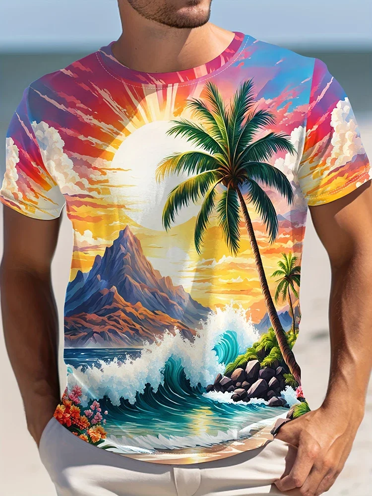 Hawaiian Beach Vacation 3D Print Sports Quick-dry Breathable Men T-shirt Outdoor Street Casual Fashion Short Sleeve Clothing Top