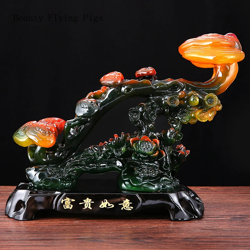 Chinese Creative Resin Jade Ruyi Decoration Home, Living Room, Wine Cabinet, Bogu Rack Decoration Crafts feng shui