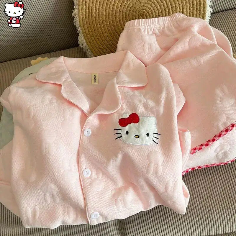 

Sanrio Girl pajamas set Air cotton hello kitty kawaii Cartoon Student Casual thicken winter Round neck Loungewear set new style