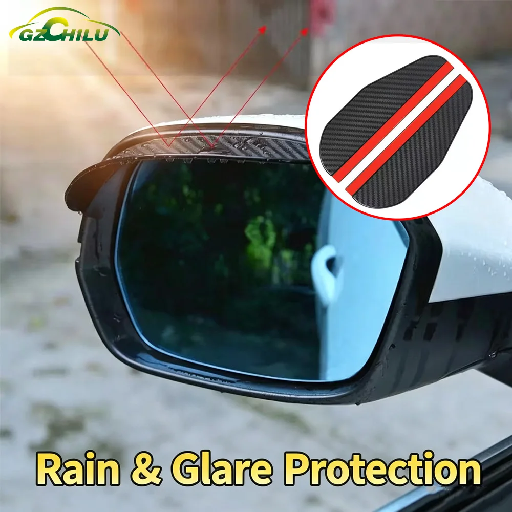 2Pcs Carbon Fiber Car Rearview Mirror Rain Shield Eyebrow Flexible Car Rearview Mirror Rain Shield Protector Eyebrow Rain Cover