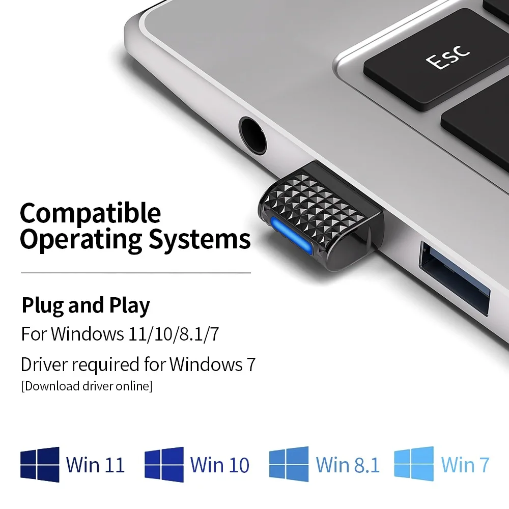 Adattatore Bluetooth 6.0 Dongle Bluetooth USB Ricevitore e trasmettitore Bluetooth per tastiera/mouse/auricolare/altoparlante Bluetooth