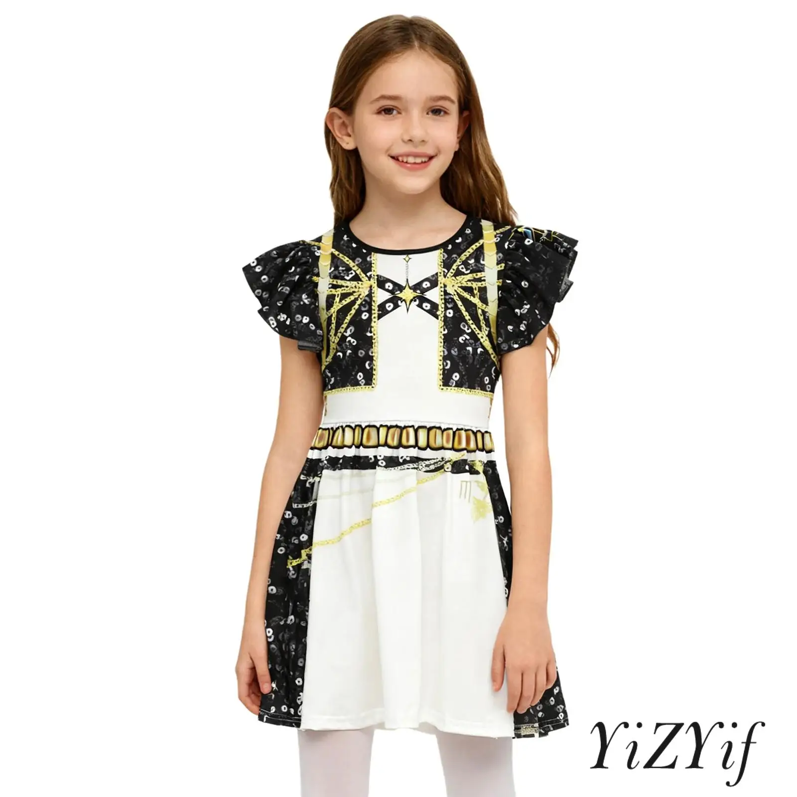 

Kids Girls Demon Anime Cosplay Costume Cute Cartoon Print Ruffle Sleeves Dancewear Princess Dress for Theme Parties Carnival