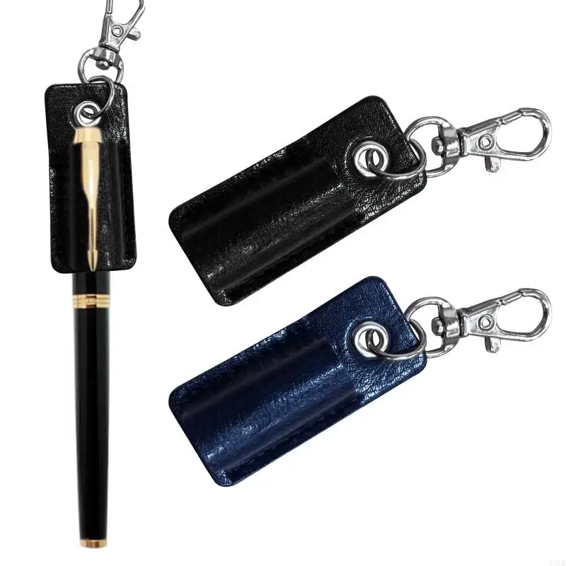 Y5LB Retro Leather Pen Holder Titular com chaveiro clipe cinto para presente negócios