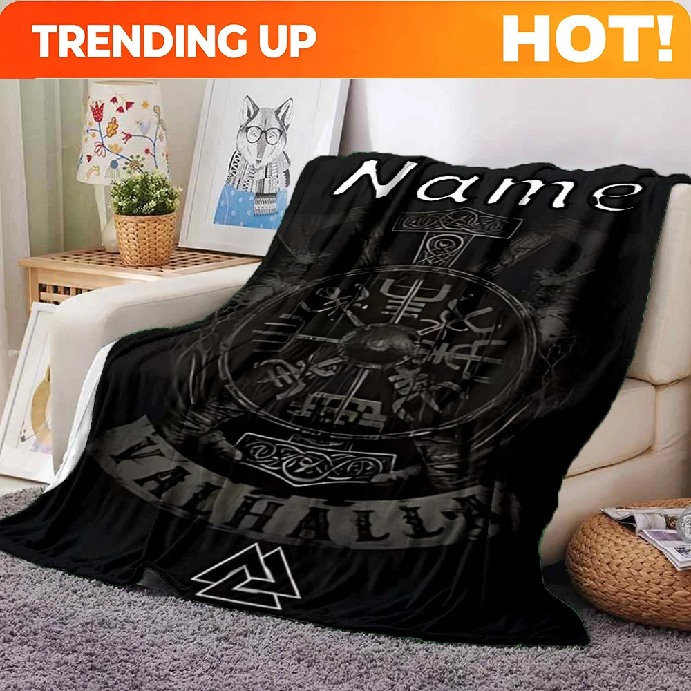 Customize One Viking Shield Custom Blanket - Lightweight Flannel Throw for Sofa, Bed, Living Room, Office, Chair - Made with Sof