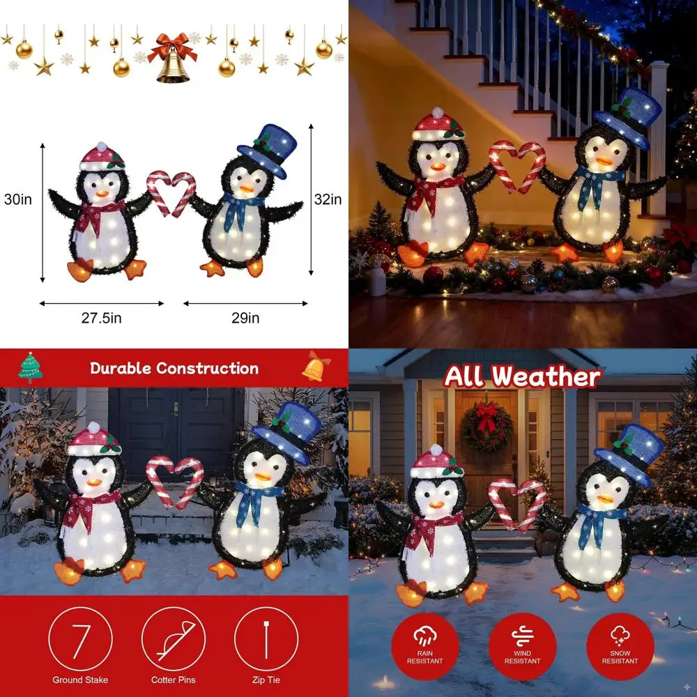 

40 LED Penguin Heart String Lights, 30 32 H, Warm White Outdoor Fairy Lights with 2M Cord and Transformer for Garden and Patio