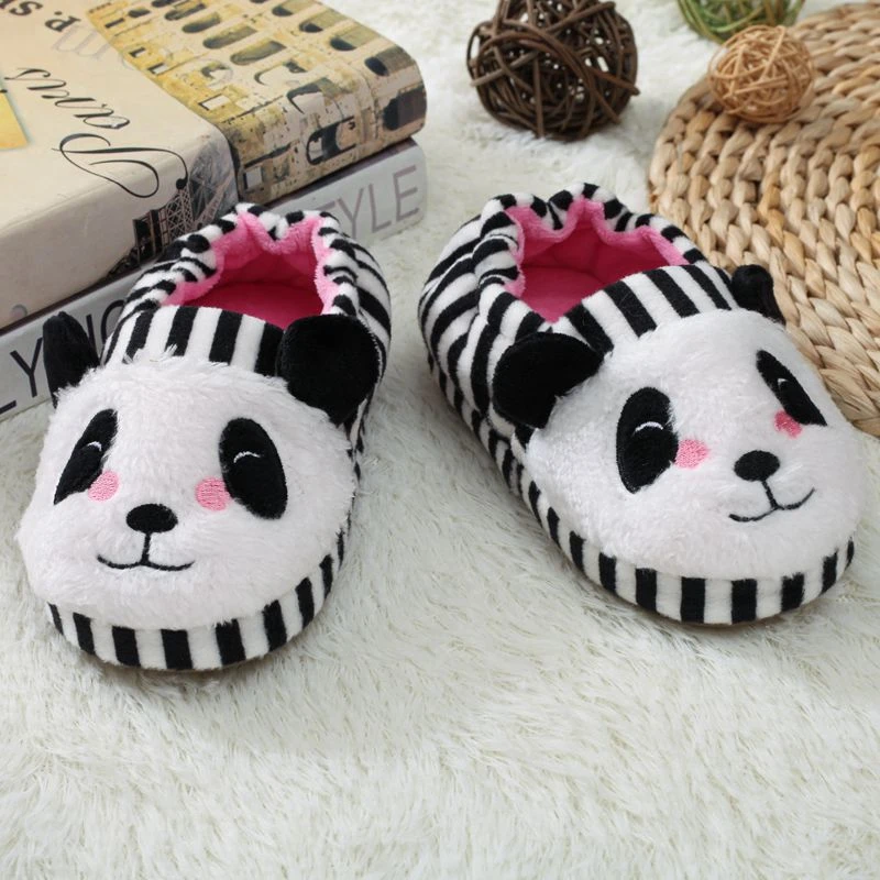 New Toddler Girl Slippers for Winter Baby Loafers Plush Warm Cartoon Panda Rubber Sole Boy Home Shoes Kids House Indoor Footwear