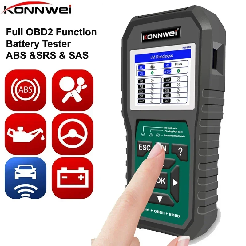 

Professional OBD2 Scanner Konnwei KW470 Full OBD2 Functions ABS SRS Scan Tool with Active Test 3 Service Oil/SAS/BMS Reset Tool