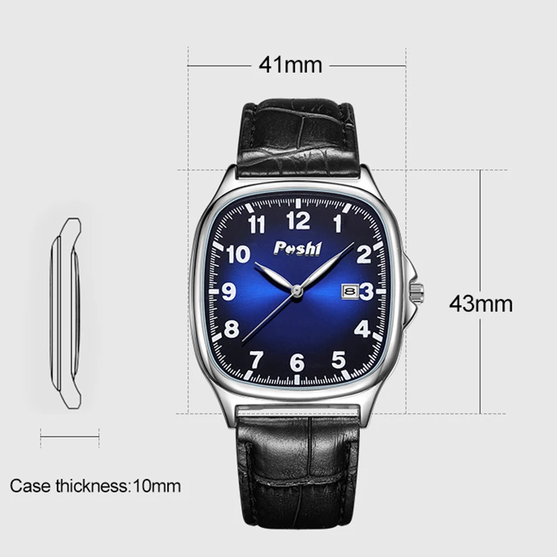 POSHI Men\'s Quartz Watches Leather Strap Casual Men Wristwatch Waterproof Date Luminous Luxury Business Watch for Man Male Gifts