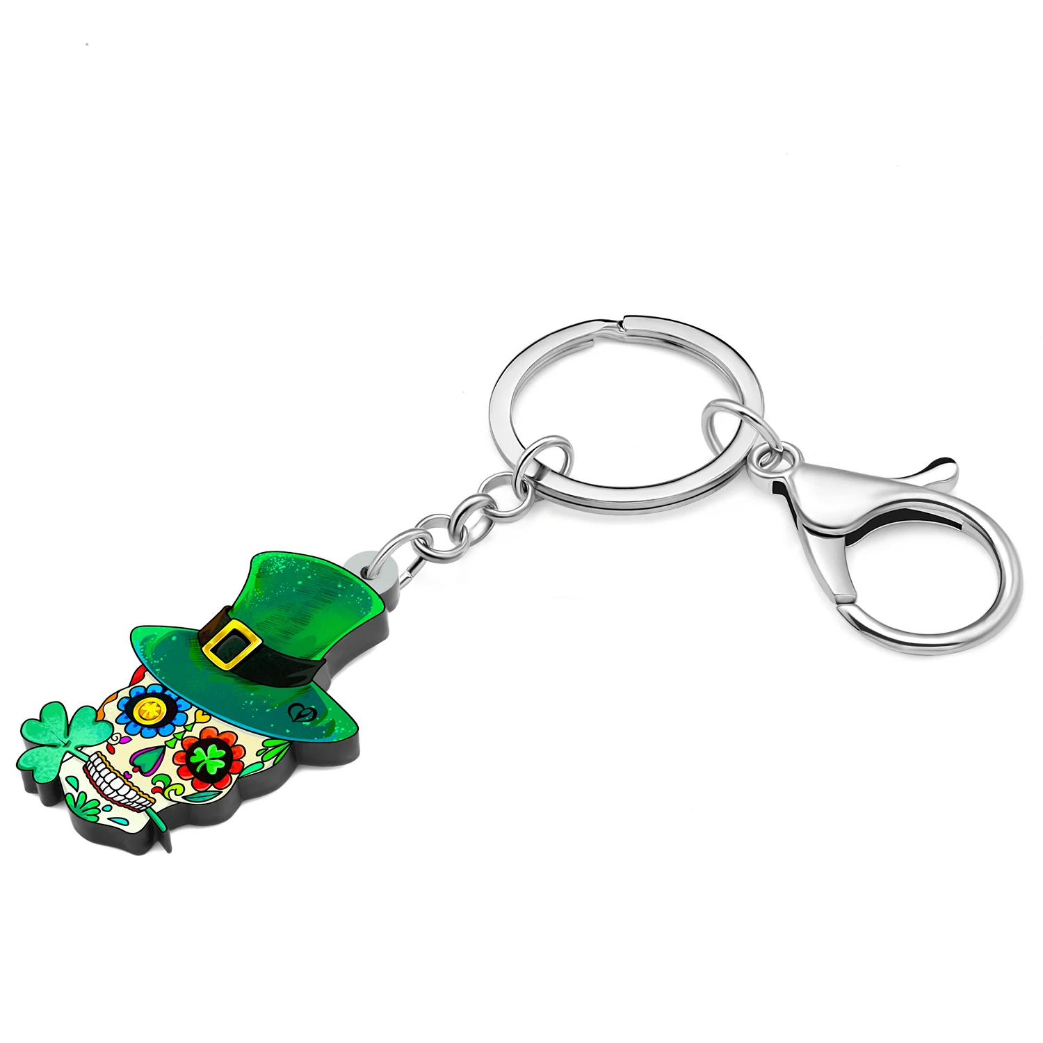 Bonsny Acrylic St Patricks Day Jewelry Skull Keychains Flowers Novelty Fashion Bag Charm Key Chains Keyring For Men Women Gift