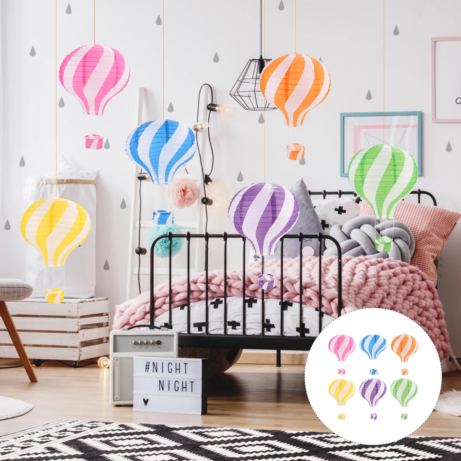 

6pcs Hot Air Paper Creative Hanging Party Decorations For Wedding Birthday Wonderland Theme Indoor