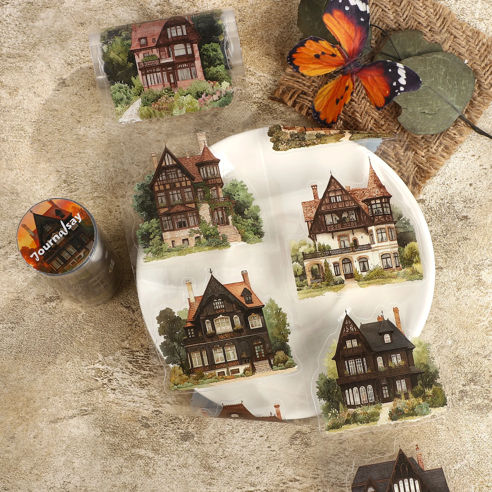 80mm*200cm Vintage Tree House Landscape PET Tape Creative DIY Journal Material Collage Scrapbooking Stationery