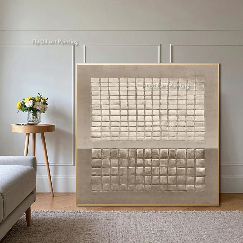 Minimalist Wabi Sabi Relief Abstract Canvas Art Handmade Impasto Oil Painting Neutral Tone Square Wall Decor For Living Room