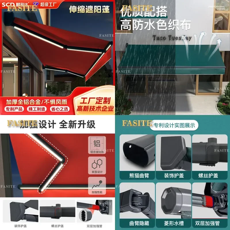 For Electric Telescopic Awning Aluminum Alloy Balcony Outdoor Eaves Retractable Sunshade Weatherproof Durable Easy Install