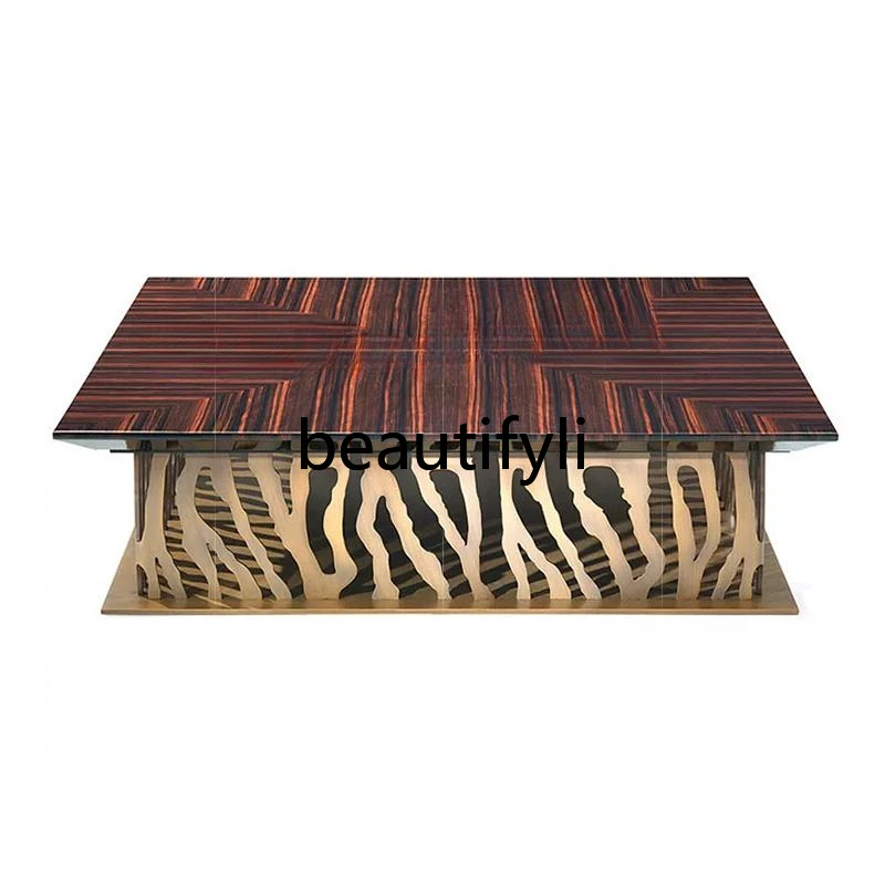 

Italian light luxury coffee table post-modern simple stainless steel solid wood high-end coffee table