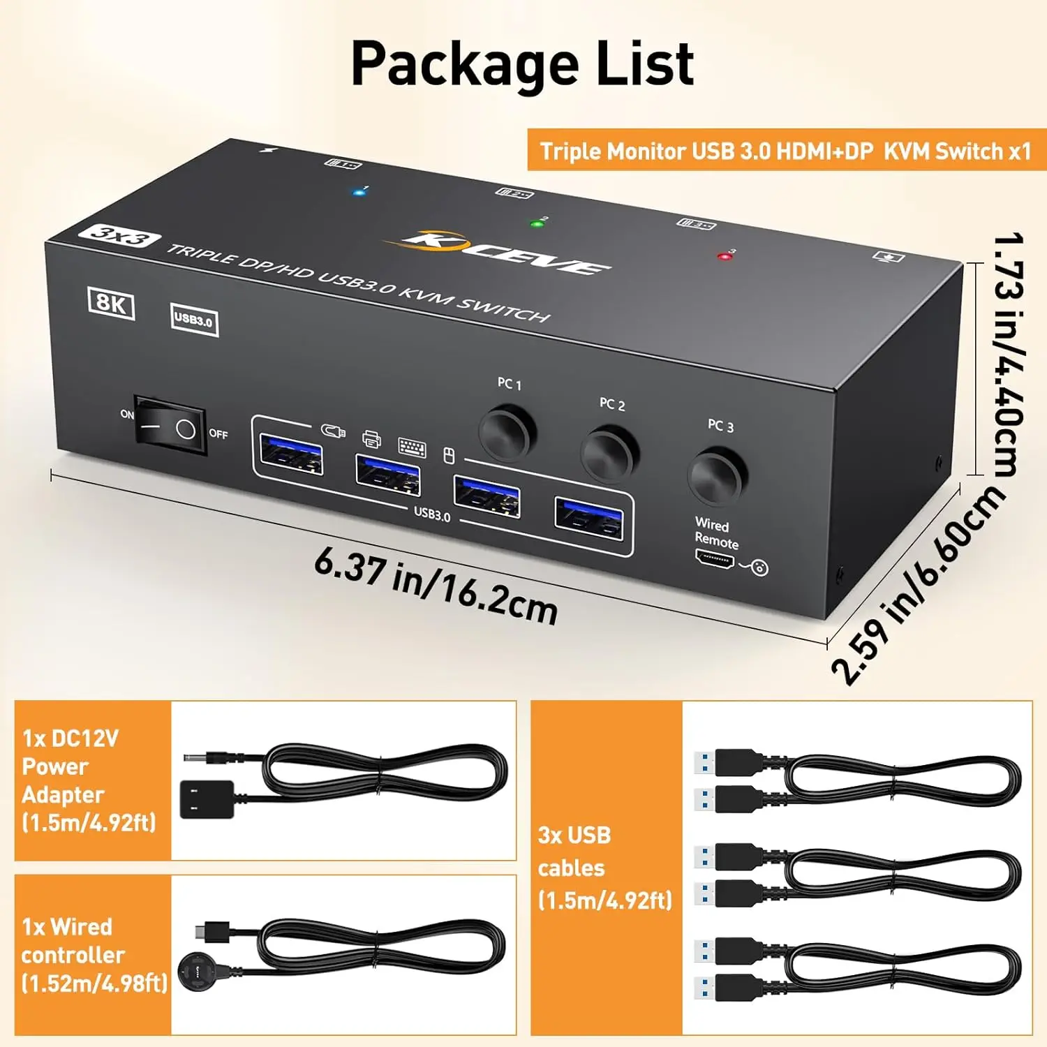 Imagem -06 - Kceve Kvm Switch Computadores Monitores Hdmi Mais Displayport Usb 3.0 Kvm Switcher 8k @ 30hz 4k @ 144hz Monitor Triplo dp Kvm para pc