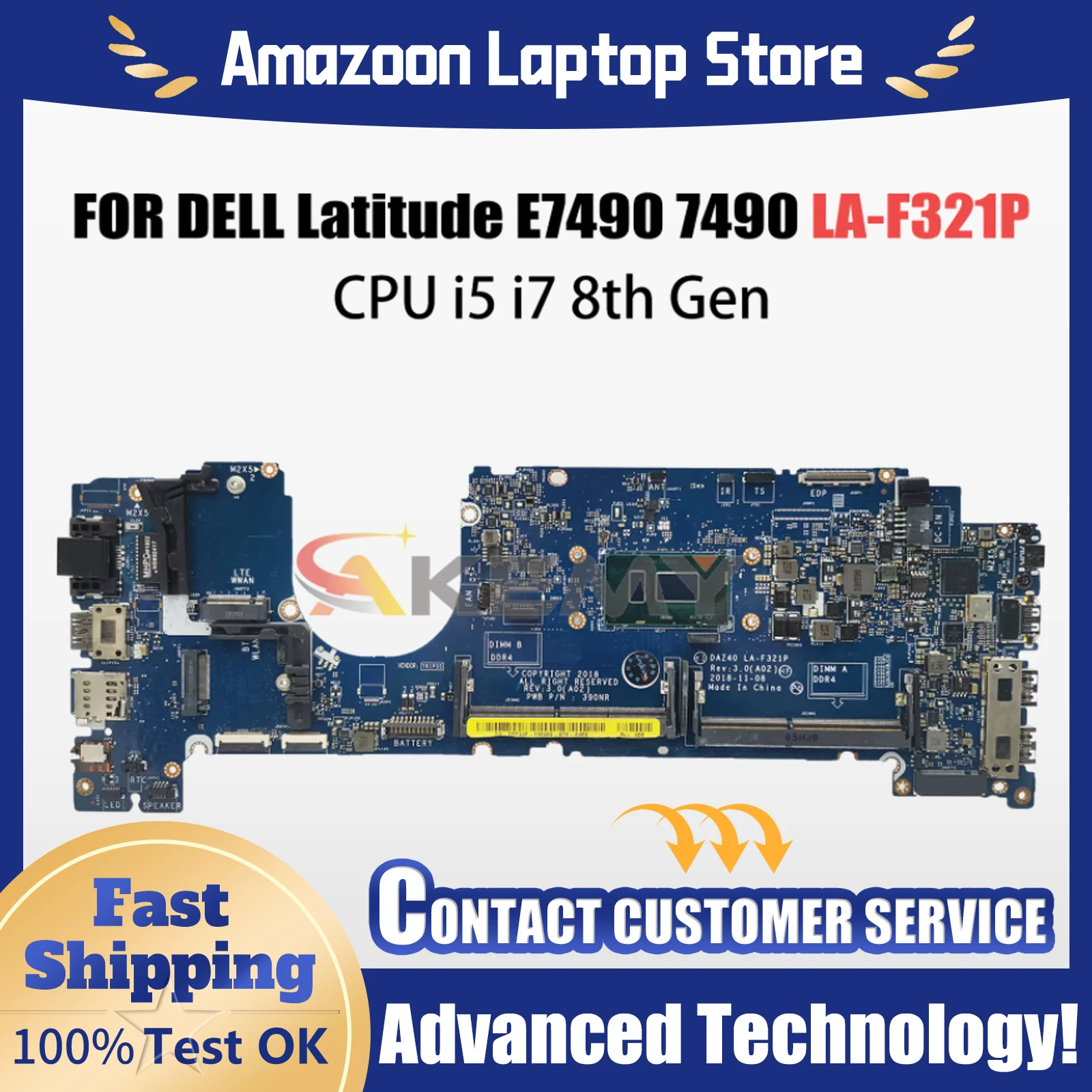 

LA-F321P Материнская плата для ноутбука Dell Latitude E7490 7490 0PP44F 0V05J5 03MK2N 02766V Материнская плата для ноутбука i5 i7 Процессор 8-го поколения