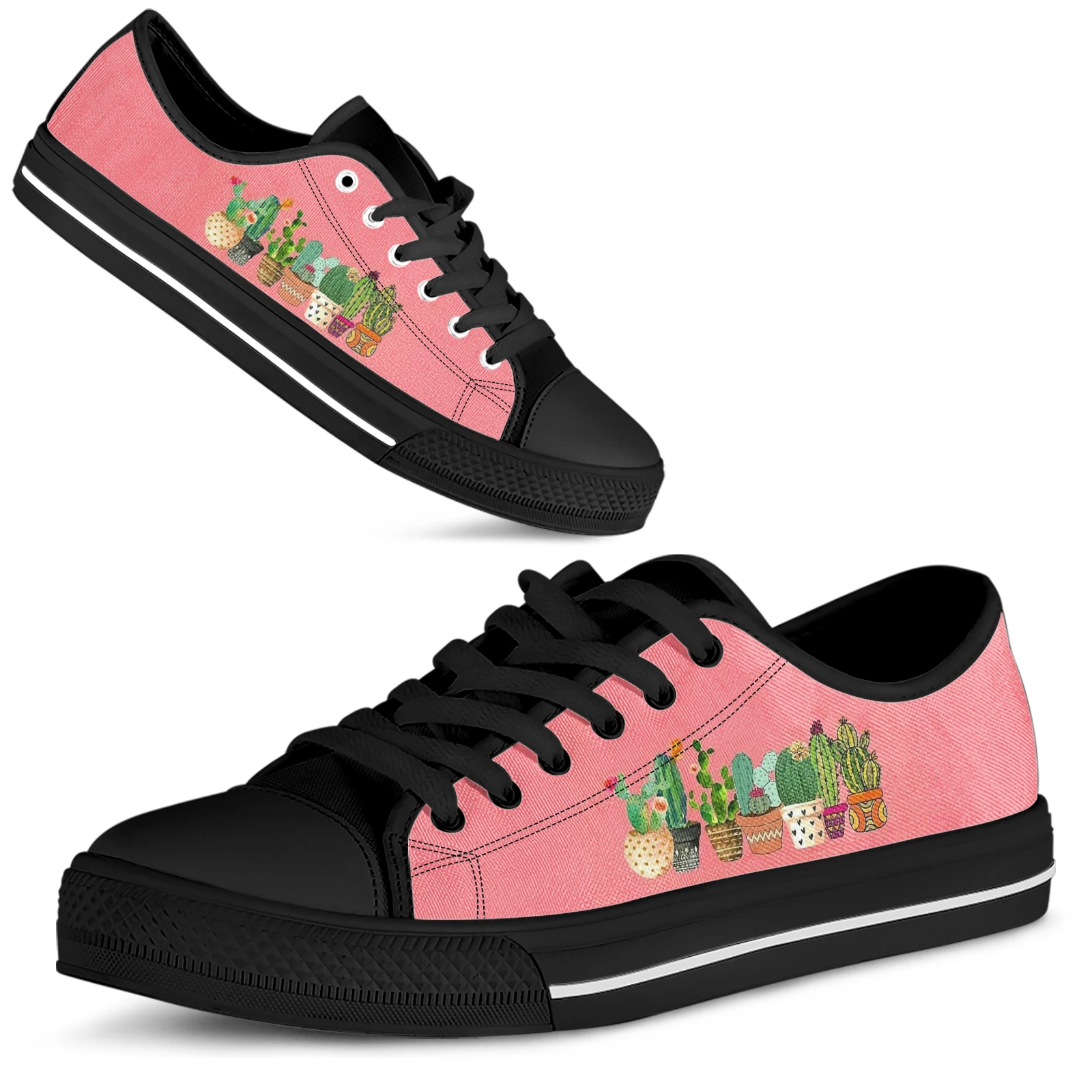 ELVISWORDS Potted Plant Design Flat Shoes Pink Comfortable Summer Shoes Succulent / Cactus Green Plant Canvas Shoes Chaussure