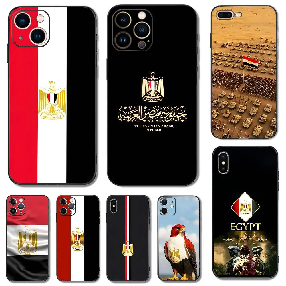 E-Egypt Flag ART Clear Silicone Case for iPhone 17,16,15,14,13,12,11,Pro,Max,Mini,XS,X,8,Plus Shockproof Black Cover