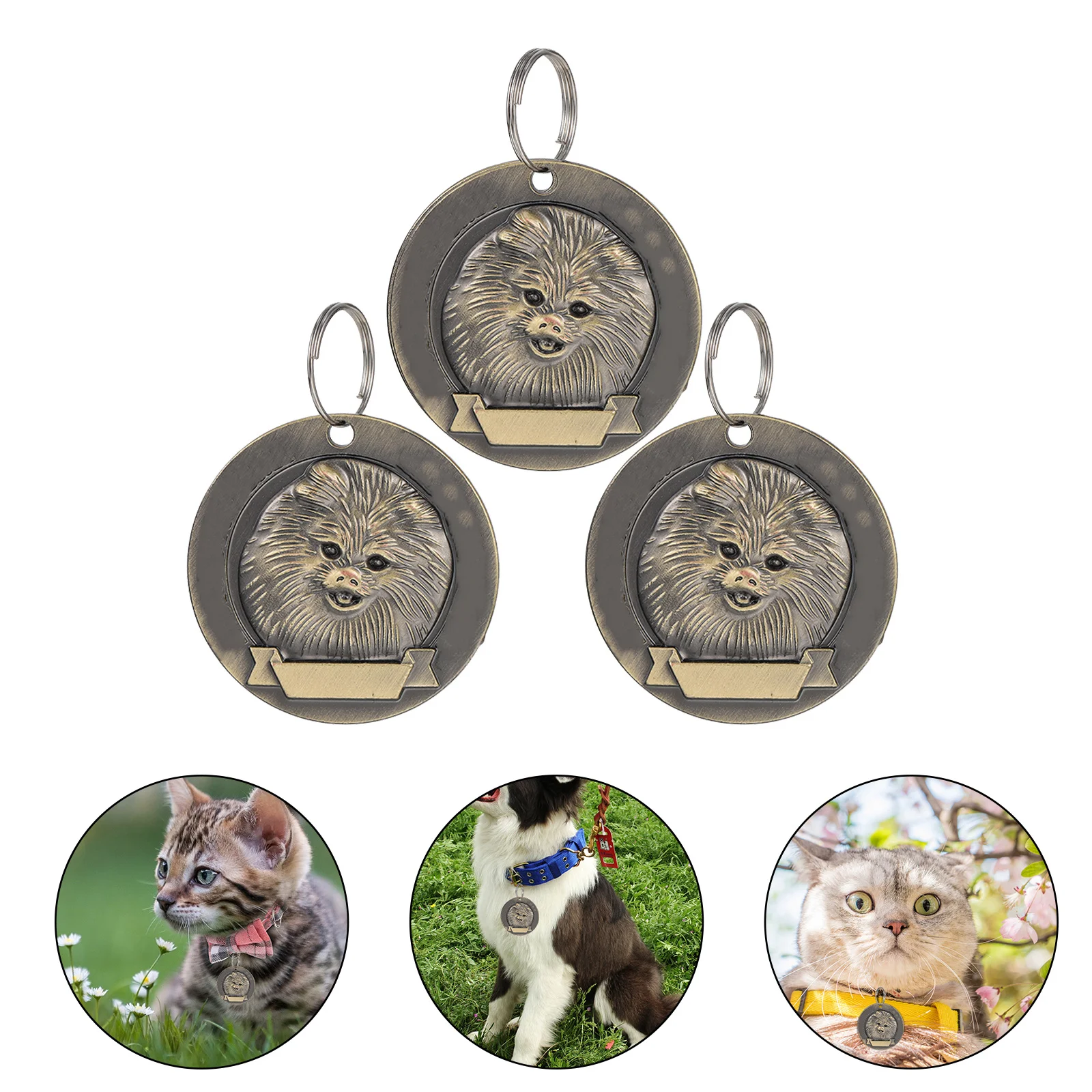 

3Pcs Retro Pet Tags Wear Resistance Fall Resistance Polished Mirror Finish Pomeranian Zinc Alloy Pet Tag Dog Id Tags