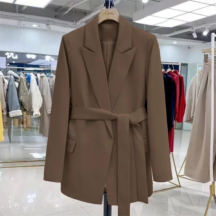

Slim Fit Black Suit Jacket for Women Spring Autumn New Style Korean Version Belted Fashionable Elegant Suit Top