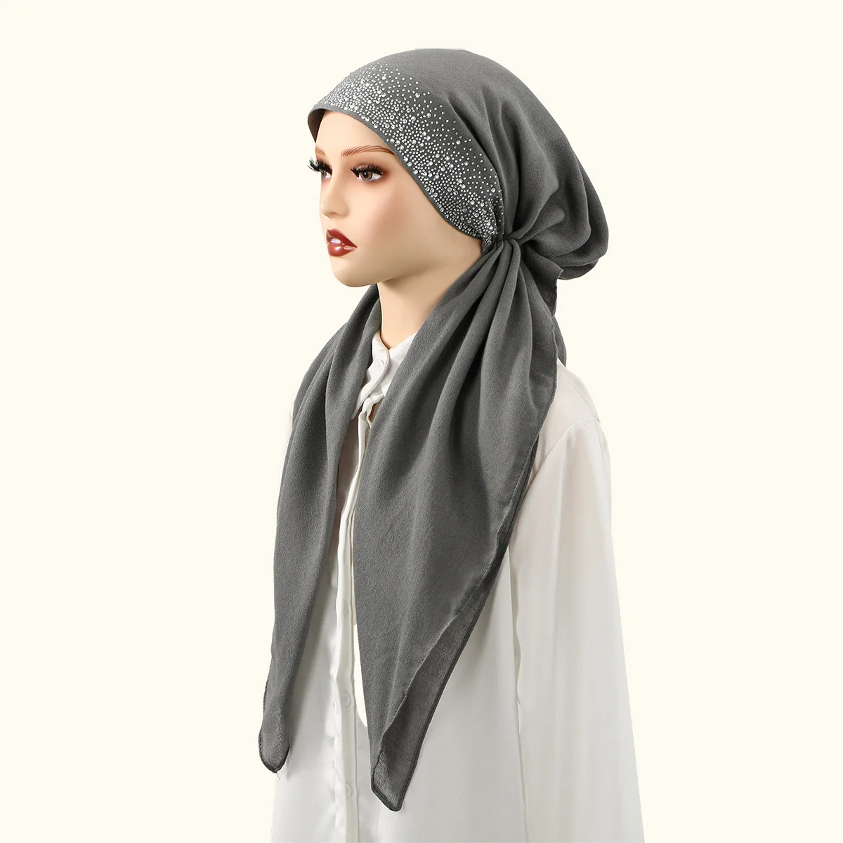 

Women Muslim Hijab Diamonds Pre-Tied Hat Headscarf Long Tail Chemo Cap Bandage Bonnet Head Wrap Bandanas Headband Turbante Mujer