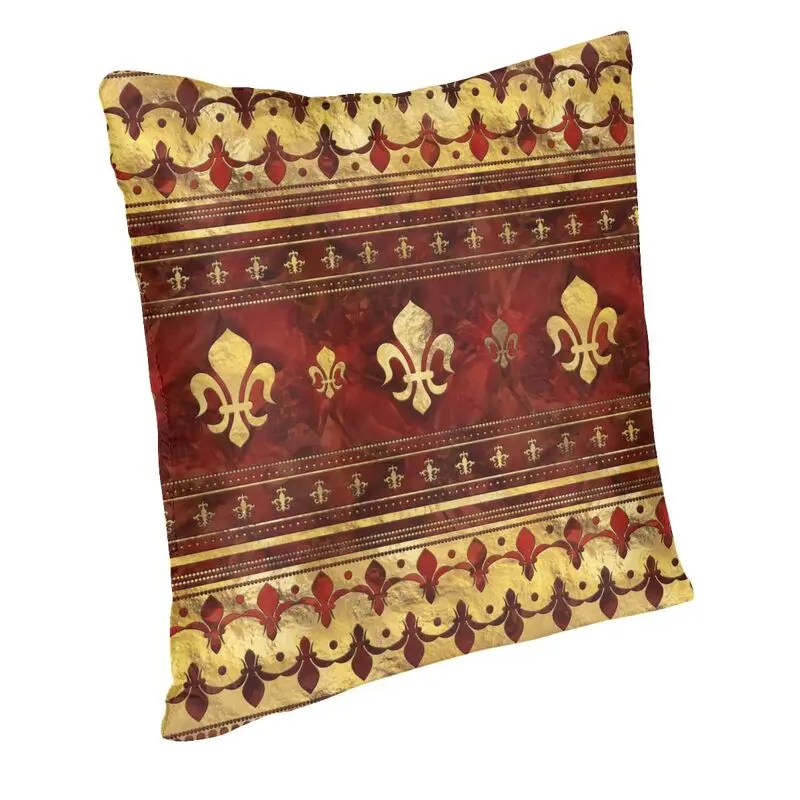Fleur-de-lis Red Marble And Gold Cushion Cover Sofa Velvet Fleur De Lys Lily Flower Pillow Case Bedroom Decoration Pillowcase