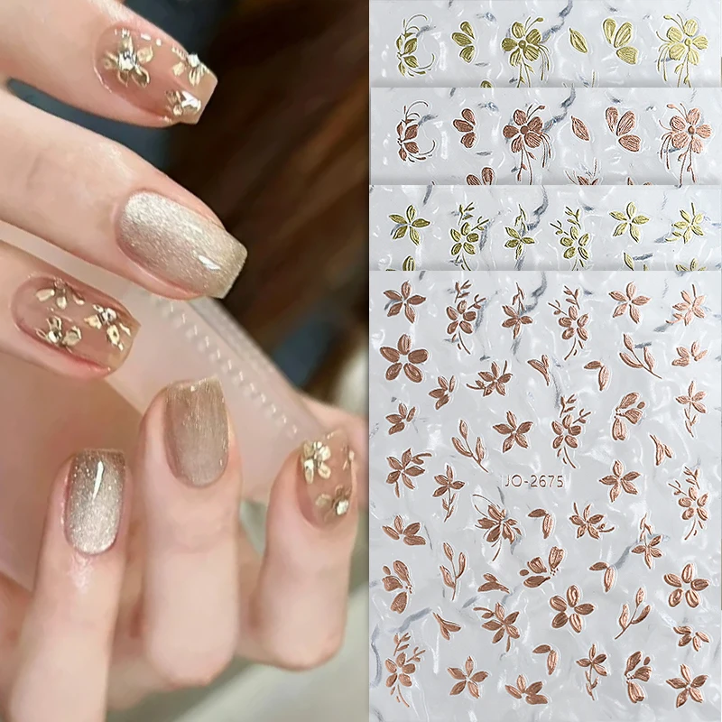 1PC Spring Palm Flowers Leaves 3D Nail Stickers Self-Adhesive Slider Nail Art Decorations Geometry Decals Manicure Accessories