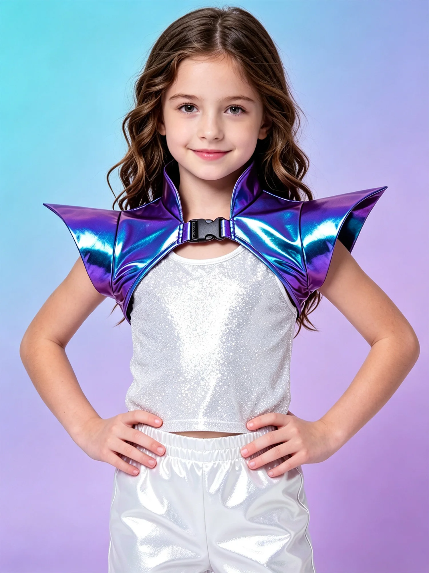 Girls Metallic Gothic Armor Shrug Steampunk Shoulder Epaulet Collared Pauldron Armour Singer Alien Robot Cosplay Theme Costume