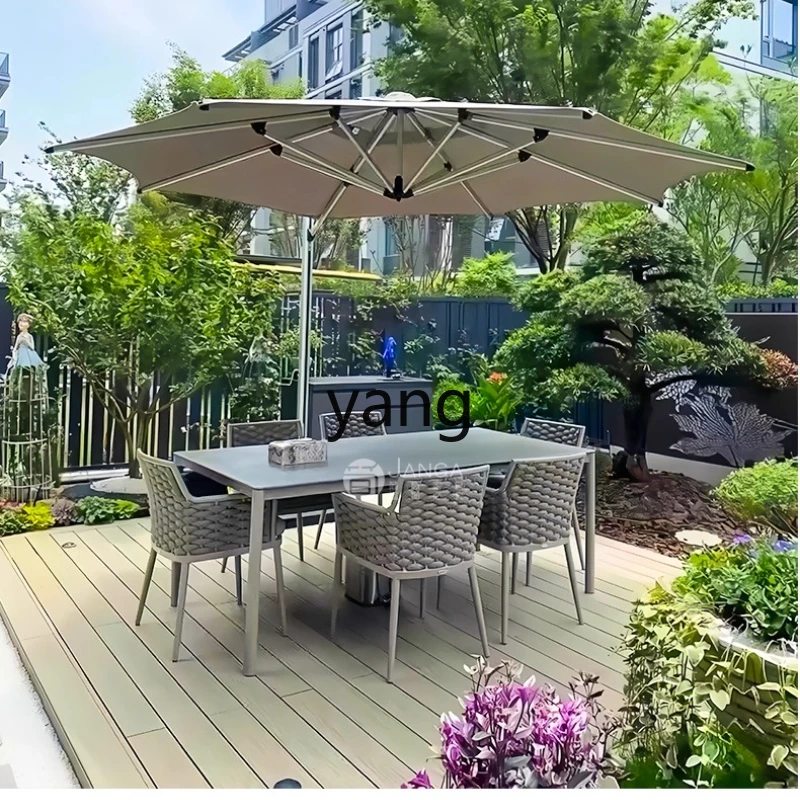 

LH Outdoor Courtyard Table and Chair Balcony casual Rock Plate Square Table Rattan Chair Garden Villa Furniture