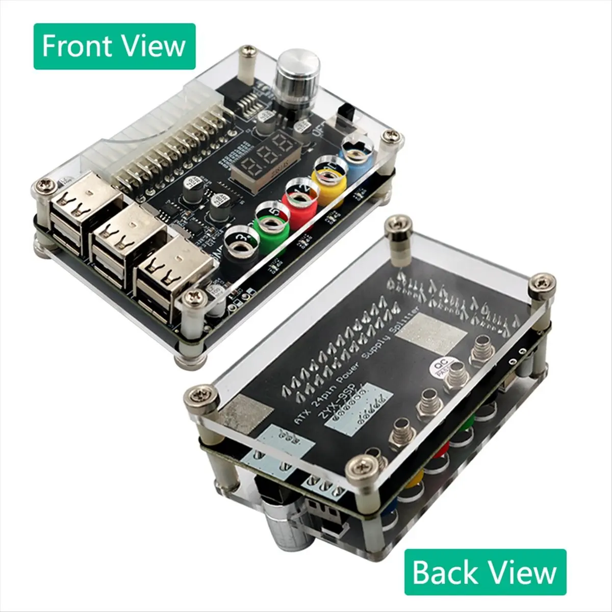 24Pin ATX Power Supply Breakout Board Power Module Adapter Connector Adjustable Voltage Knob 6 Port USB 2.0-A82Z