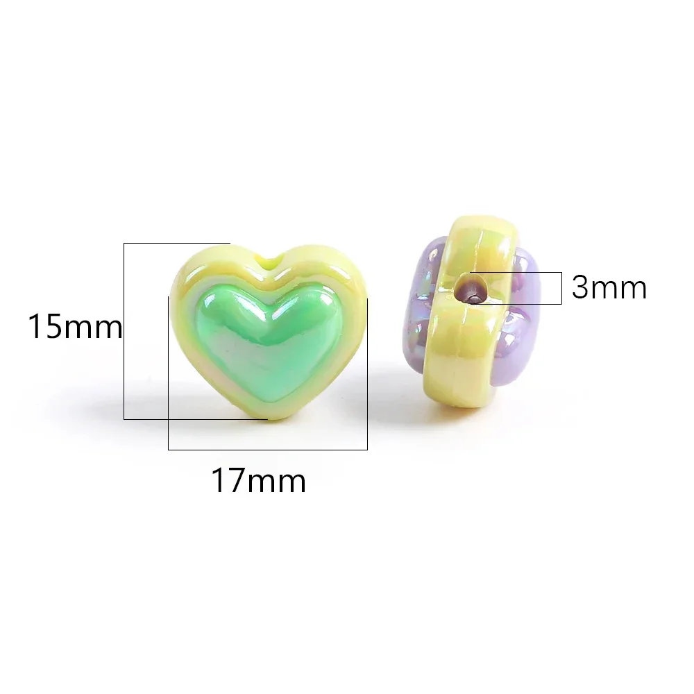 10pcs/set Acrylic AB Dazzle Love Heart Star Loose Beads Two Color Bracelet Keychain Pendant DIY Jewelry Making Accessories