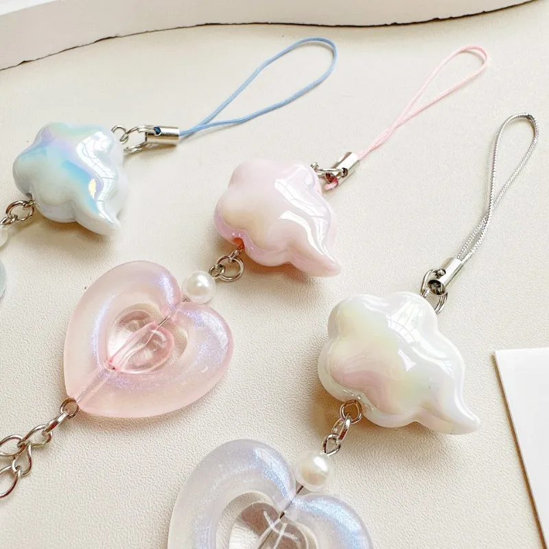 1 Piece Sweet Korean Scrapbook Pendant Cute Creative Design Heart Cloud Style Phone Lanyard Kawaii Charm Phone Accessories