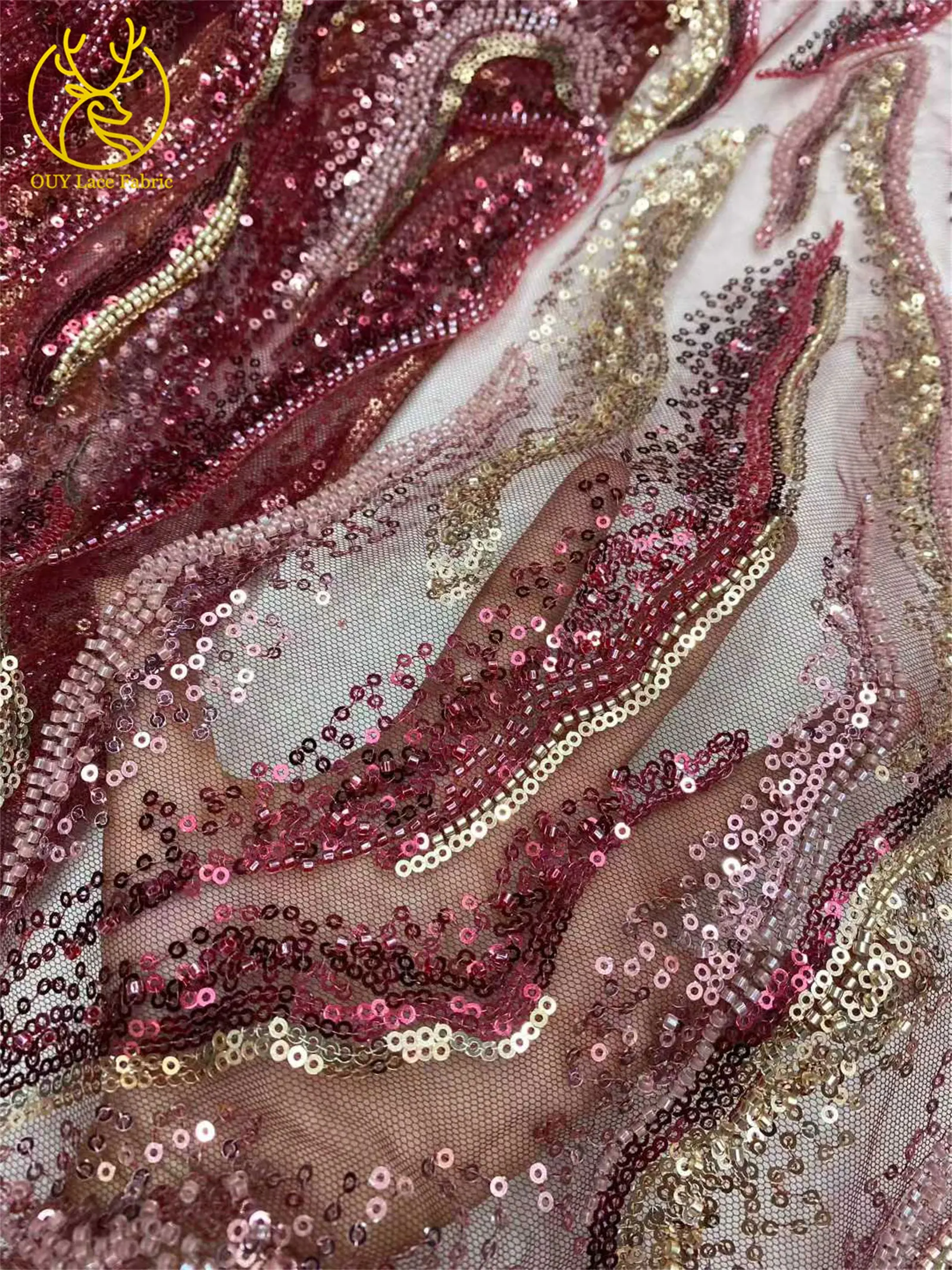 Luxuriöser nigerianischer Brautkleid-Stickerei-Perlen-Spitzenstoff 2026 – Hochwertiger afrikanischer Tüll mit Pailletten für Damen-Abendkleider zum Nähen – Detail 10
