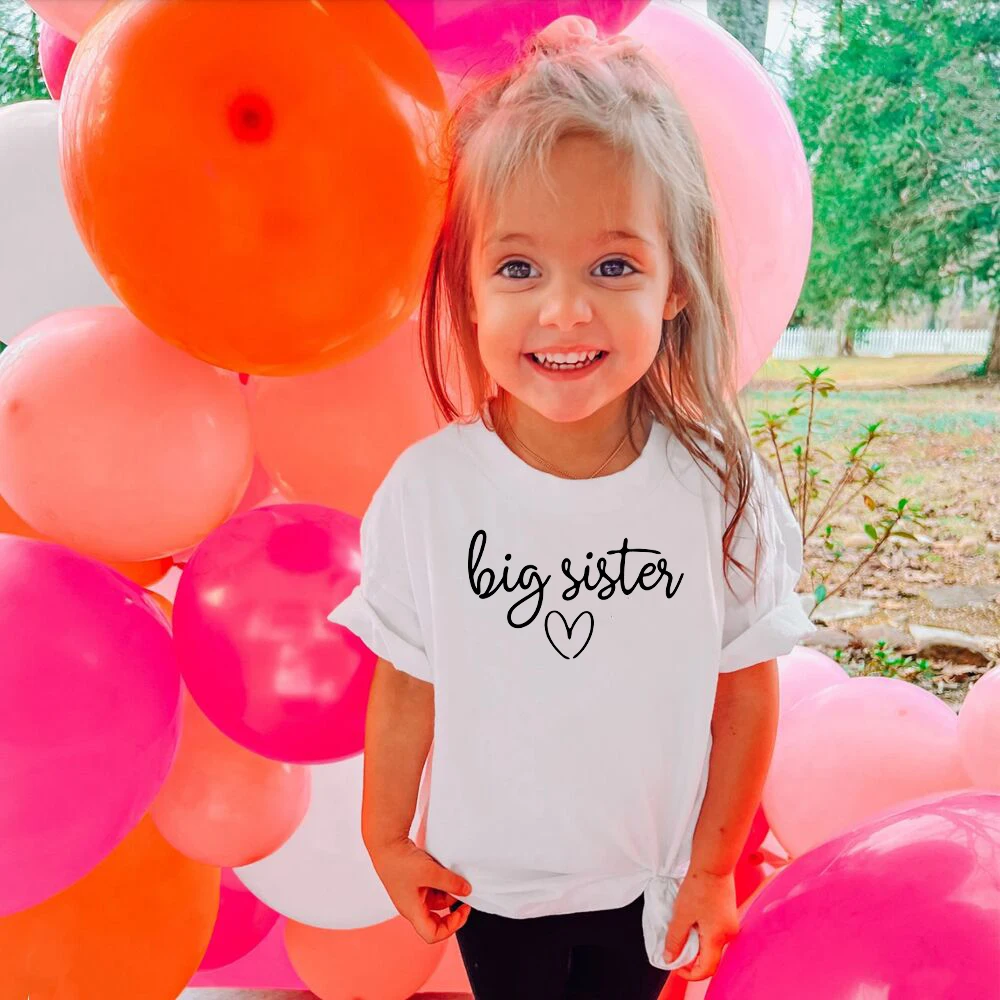 Big Sister Shirt for Toddler Kids, Cute Sibling Announcement T-Shirt Baby Reveal Gift, 100% Cotton Tee