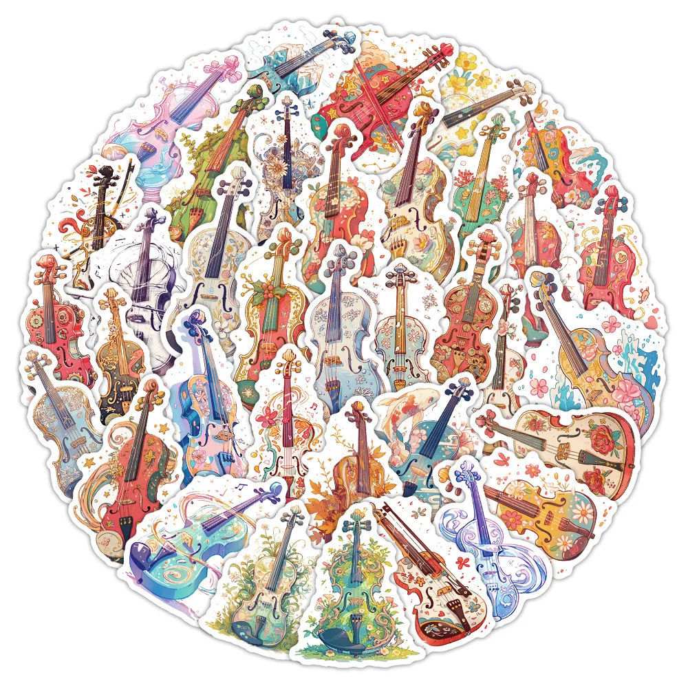 

10/56PCS Creative Flower Violin Graffiti Stickers Cartoon Exquisite DIY Toys for Bottle Scrapbook Travel Bag Aesthetic Decals