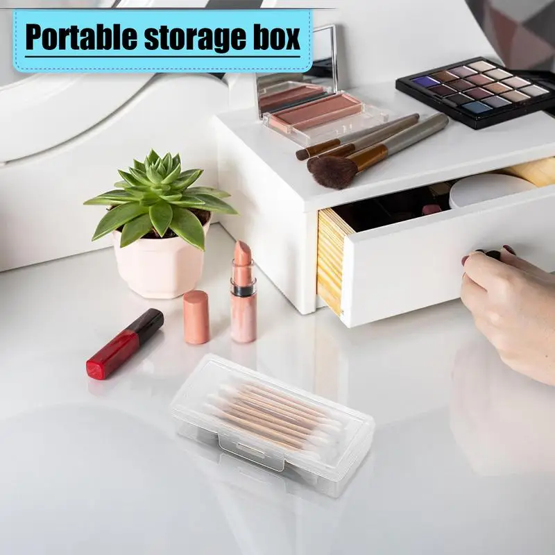 Caja de almacenamiento portátil para artículos pequeños, organizador transparente, contenedor para pendientes, anillos, joyas, soporte para bastoncillos de algodón