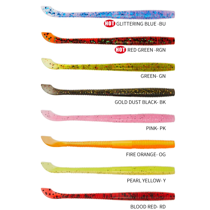 LUREHOLIC 3.8" 10cm 2g 20pcs Preda Worm Flat Tail Worm Soft Baits for Bass Lure Fishing Drop Shot Neko Rig etc. Sinking Slim view 3