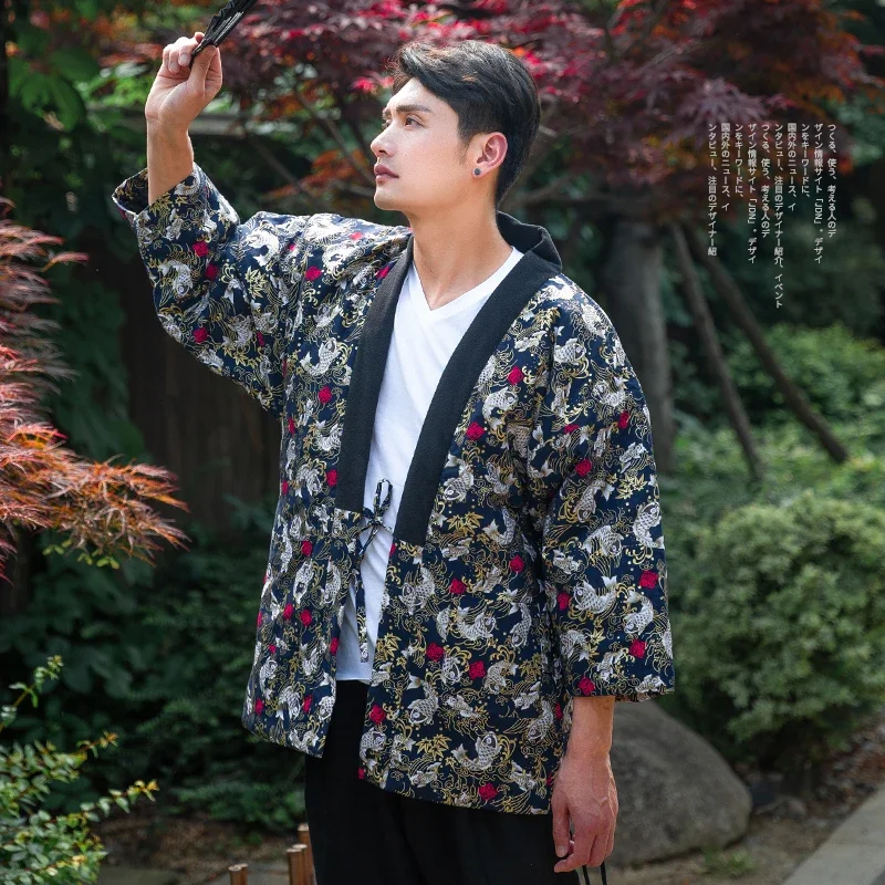 Kimono Winter Haori Men Japanese Traditional Cardigan Warm Padded Loose Samurai Yukata Women Pajamas Hanten Jacket Coat Tops