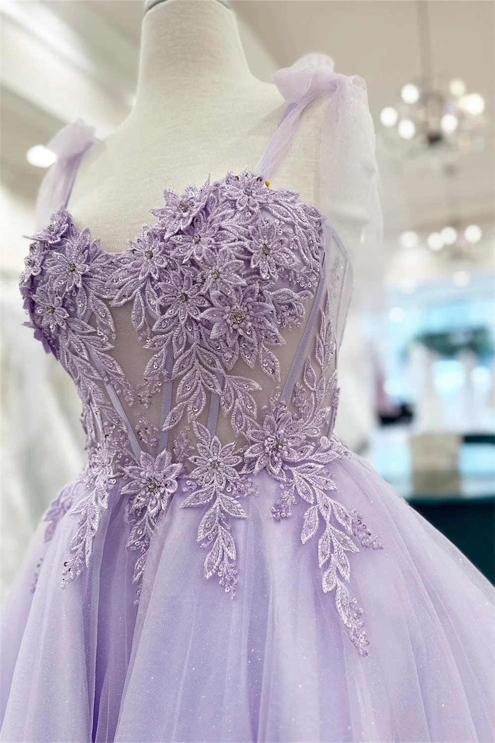 Amanda Lavender Tulle Prom Gown Bow Strap Sweet Heart Neck Evening Formal Elegant Sleeveless Short Party Dress for Women 2024