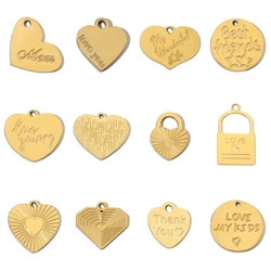 3Pcs/Lot Stainless Steel Love Mom Charms Heart Pendants For DIY Making Bracelet Necklace Jewelry