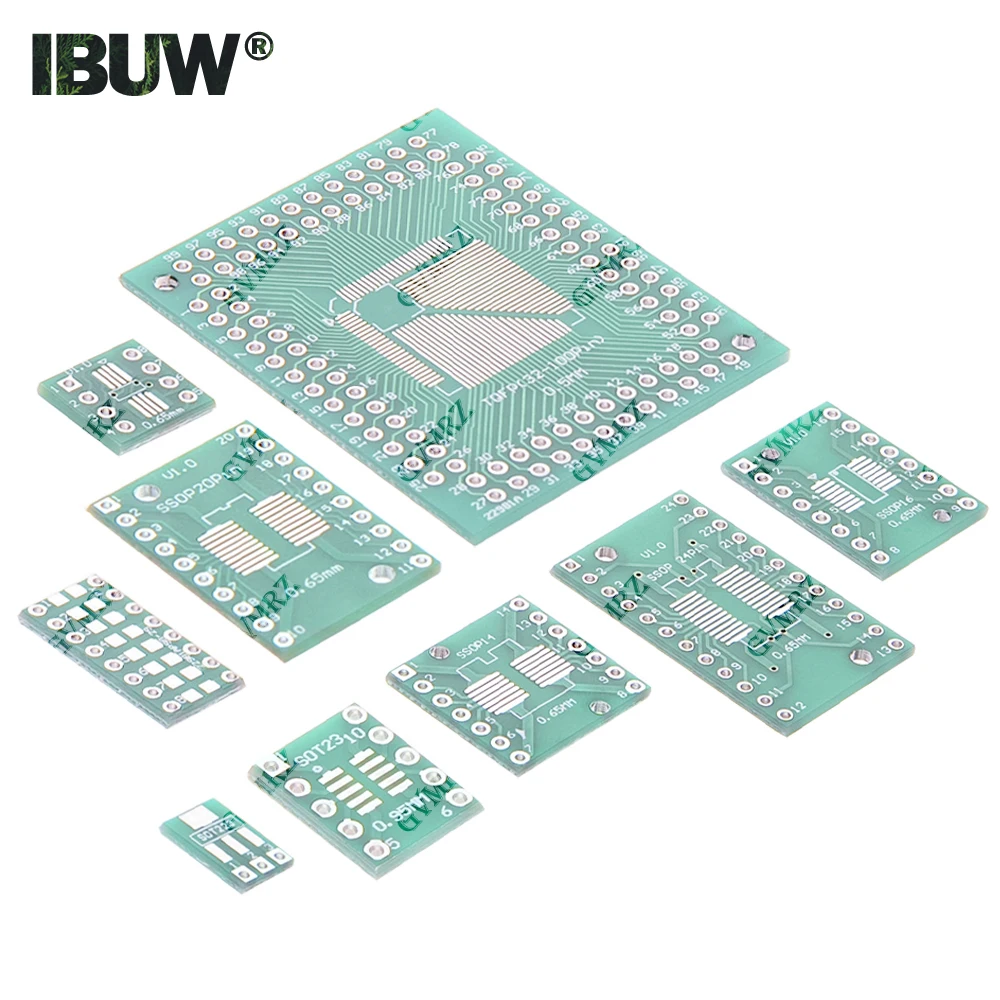 SMD to DIP PCB Adapter Board Kit for 0402/0603/0805 SOT23 SOT89 SOP TSSOP QFP IC Conversion