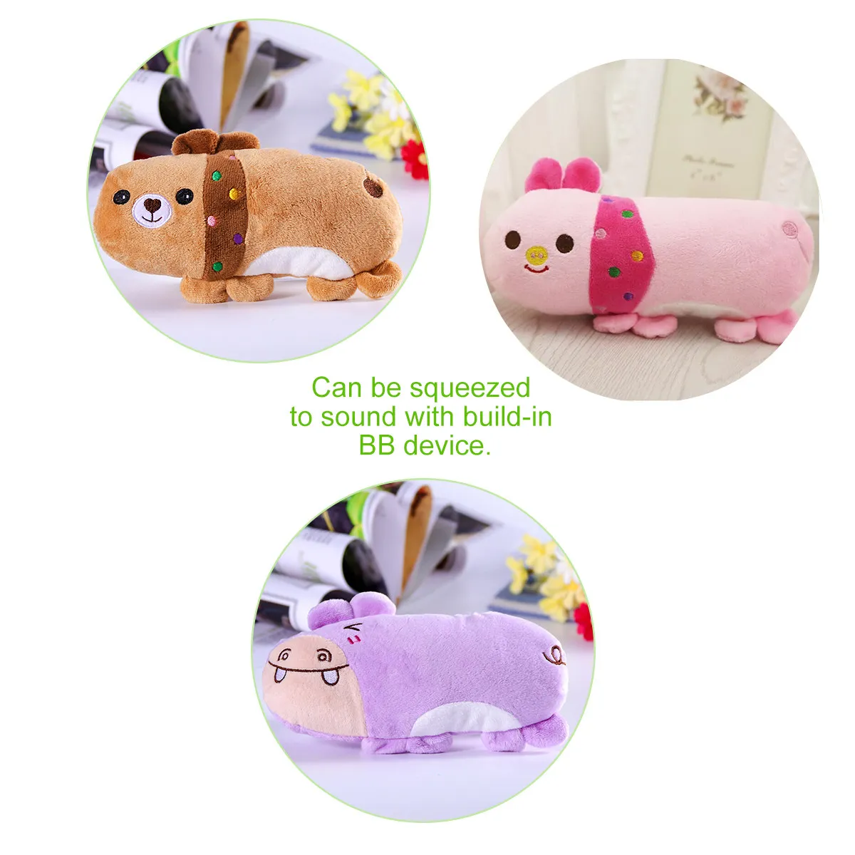 

3Pcs Squeaky Sound Pet Products Dog Chew Animal Hippo Bear Pig Interactive Training Biting for Puppies Small Dogs
