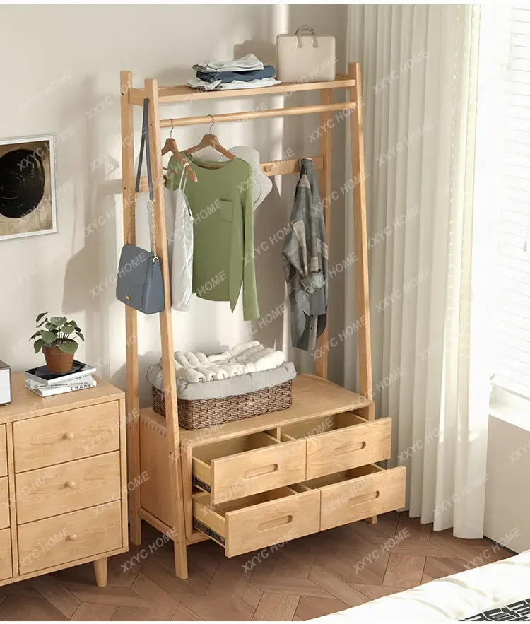 

All solid wood secondary net hanger log color storage coat rack integrated bedroom floor