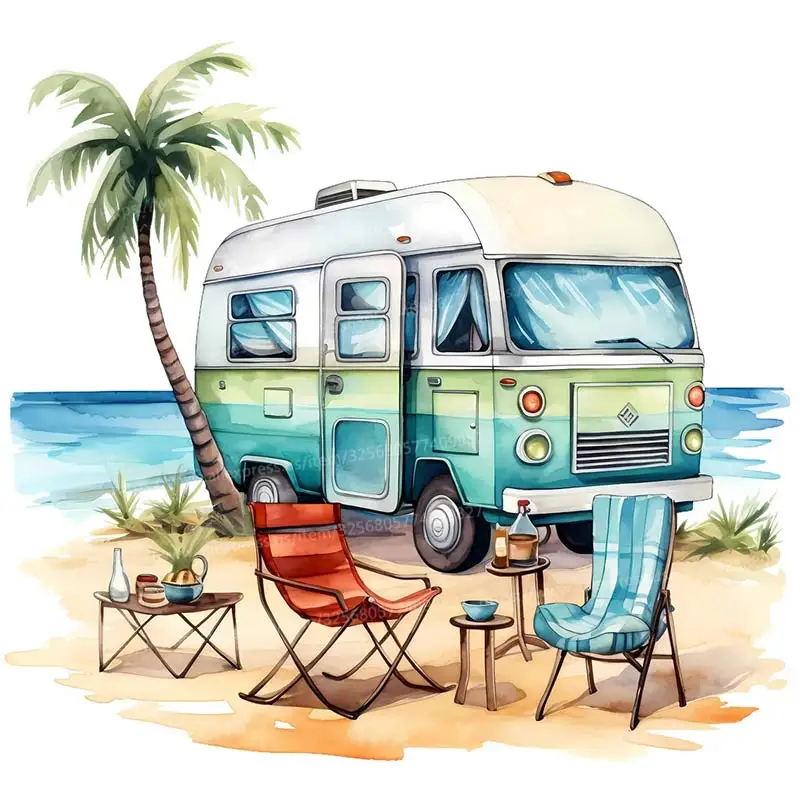 Outdoor Camping Van Retro  Wall Sticker Art Mural Living Room Bedroom Cabinet Decoration Home Decor Car Sticker S273