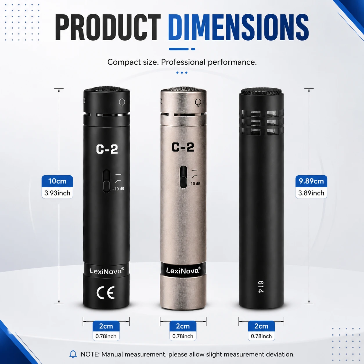 2-C / 614 Condenser Microphone Profissional Studio Instrument Mic 2 Pack for Drum Vocal Podcast Recording Microfone Condensador view 5