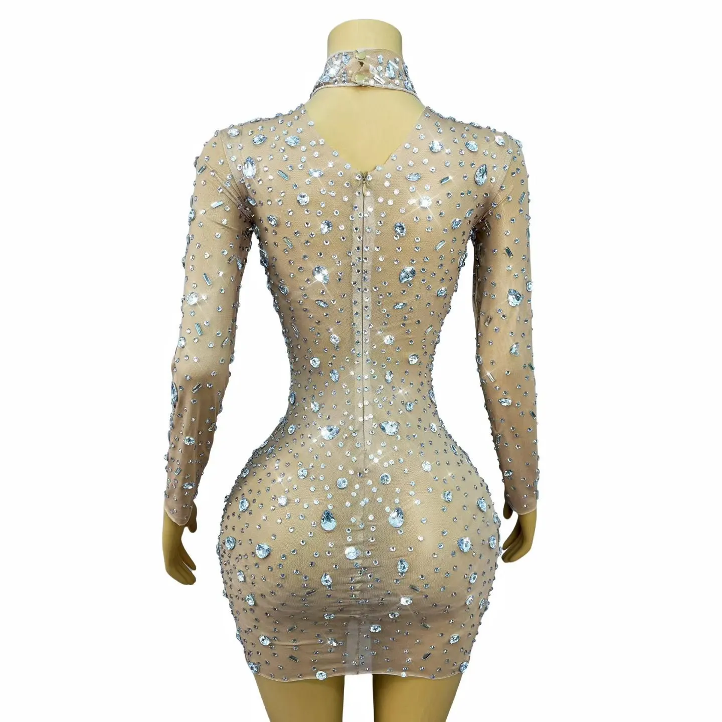 فاخر مثير مساء وامض الفضة الراين عارية شبكة زراعة فستان المرأة عيد ميلاد كوكتيل حزب ثوب السجادة الحمراء الزي