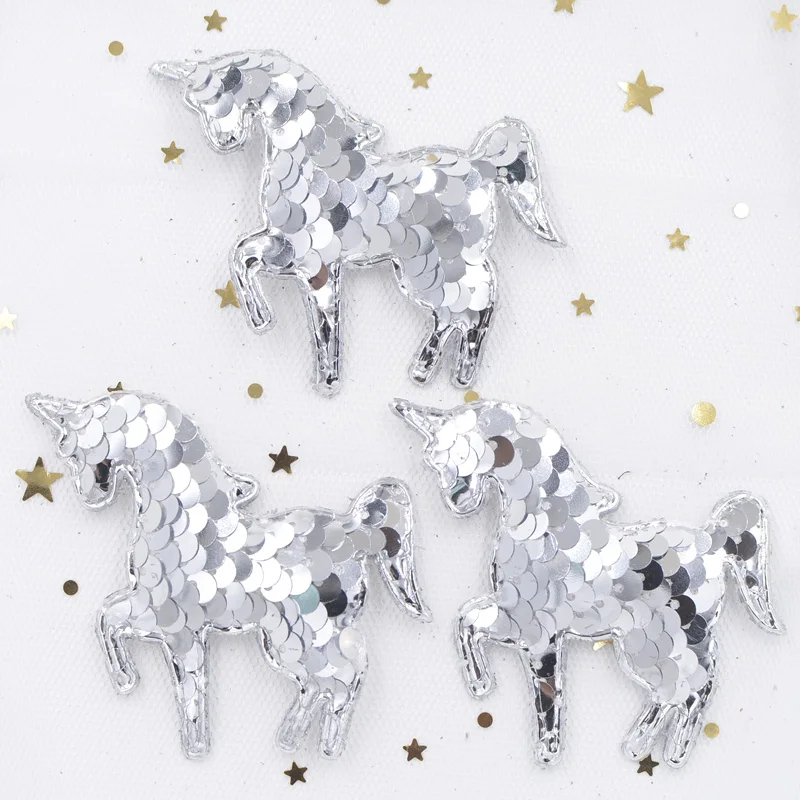 16Pcs Glitter Colorful Unicorn Appliques with Sequins Embroider Padded Patches for Clothes Sewing Supplies Hair Hat Ornament