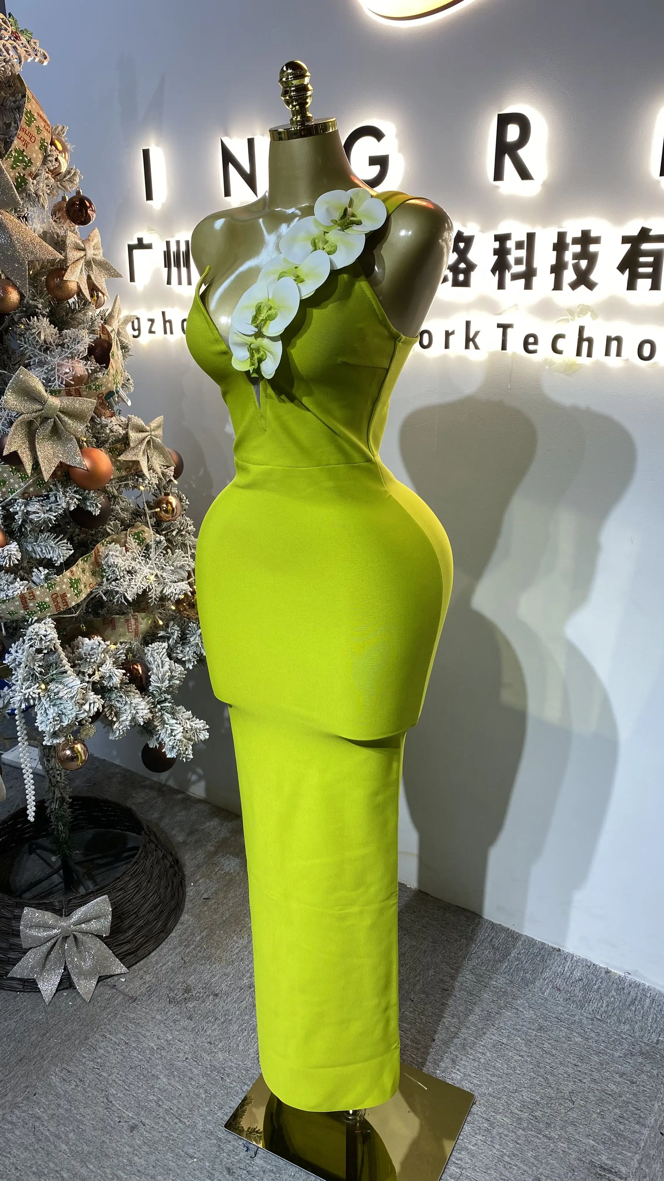 3D Floral Bodycon Bandage Party Dress Off-Shoulder V-Neck Maxi Women's Casual Dress-GZXX446